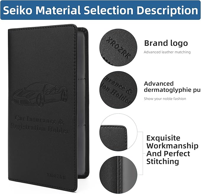 Car Registration and Insurance Holder Glove Box Folder-Premium Car Folder, Car Document Holder for Cards, Driver License & other Essential Documents (Black)