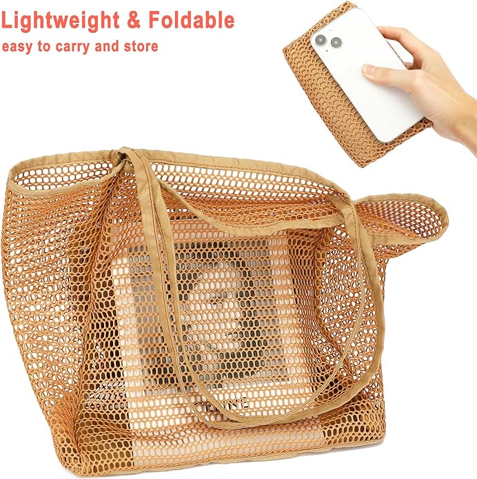 Mesh Beach Bag for Women, Casual Hobo Bags Large Beach Tote for Pool Travel Cruise Vacation Essentials