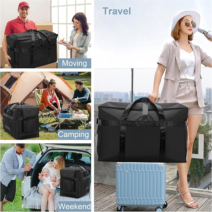 80L Foldable Travel Duffle Bag for Men and Women - Large Collapsible Duffel Bag - Waterproof Overnight Weekender Bag for Travel, Moving