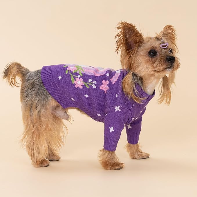 Fitwarm Adorable Unicorn Dog Sweater, Thermal Dog Winter Clothes for Small Dogs Girl, Pet Outfit, Purple, Pink, White, XL