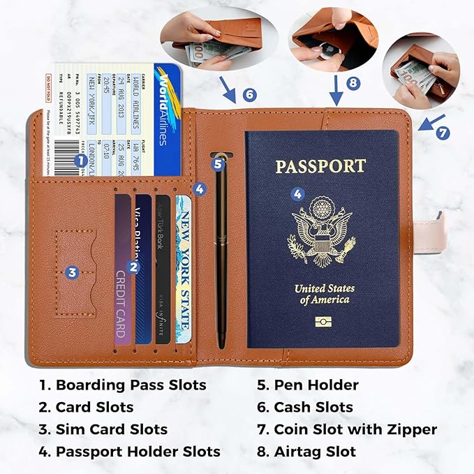 Passport Holder with Airtag for Women/Men,Airtag Passport Wallet for Travel,Cute Passport Holder Rfid Blocking,Travel Wallet for Cards Passport Cover Case