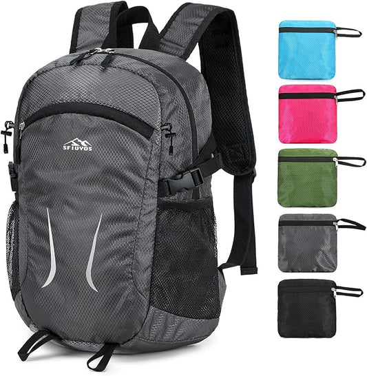 Small Hiking Backpack 35L Travel Lightweight Hiking Packable Daypack Water-Resistant Foldable Backpacks for Women Men Camping (Grey)