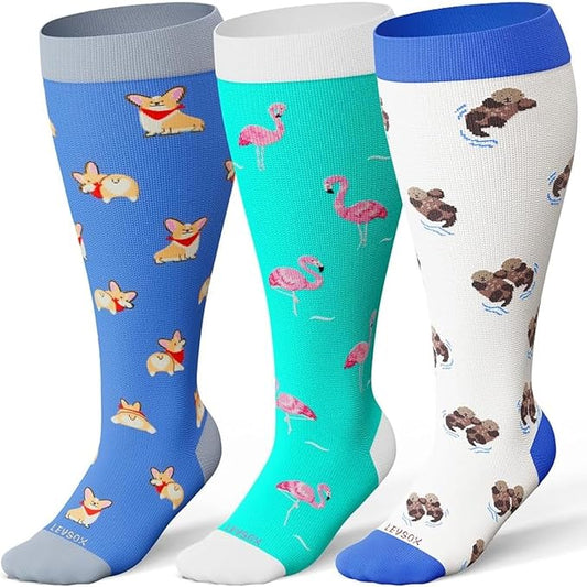 LEVSOX Plus Size Compression Socks for Women Men Wide Calf Extra Large 15-20 mmHg Knee High Sock for Nurses Pregnant Travel