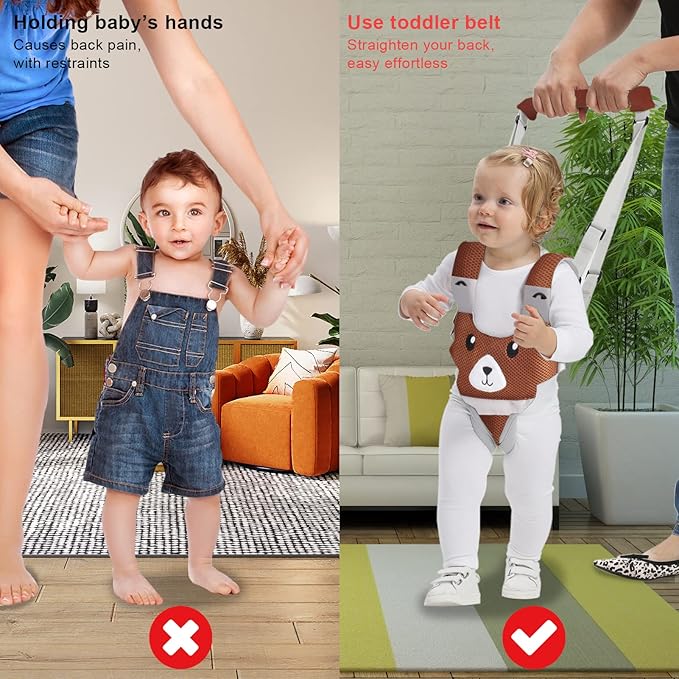IULONEE Baby Walking Harness Breathable Handheld Kids Toddler Helper Assistant Adjustable Infant Walker Help Baby Walk Stand Up Child Learning Belt for 8-24 Month Old Babies Activity (Brown)