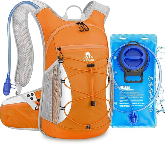 Hydration Backpack with 2L Water Bladder - Lightweight 15L Daypack with Phone-Sized Hip Belt Pockets, Anti-Chafe Cotton Edging & No-Bounce Straps - Small Water Backpack for Hiking, Running, Skiing