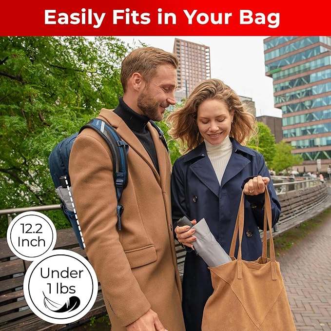 TUMELLA Flip-proof Inverted Travel Umbrella, Small Strong but Light Portable and Automatic Reverse Folding Rain Umbrella, Durable Premium Grip, Fits Car & Backpack