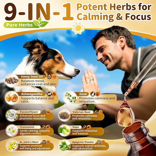 Calming Drops for Dogs, Soothe Separation, Thunder & Fireworks Stress, Support Calmness, Focus & Cognitive Health, Promote Emotional Balance, for Dogs 12 Weeks+, Chicken Flavor, 1 FL.OZ