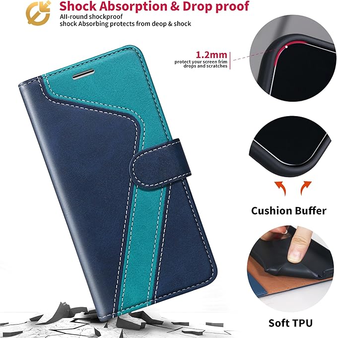 CIVICASE for iPhone 17 Pro Max Wallet Case,PU Leather Flip Case RFID Blocking Credit Card Holder Folio Magnetic Stand TPU Shockproof Cover Compatible with iPhone 17 Pro Max, Blue Green