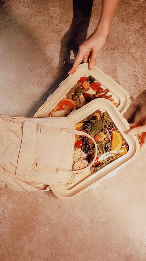 Crudités | Portable Snack Tray | Rectangle 2-Pack | Cream White | Reversible Stretch Lid Food Containers | BPA-Free, Freezer & Dishwasher Safe | Meal-Prep, Charcuterie, Salads, Picnic, Travel