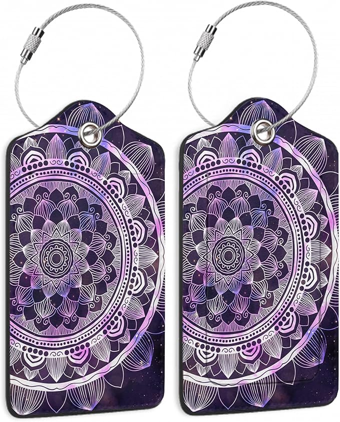 Luggage Tags for Suitcase,2 Pack Boho Mandala Luggage Tag Galaxy Starry Leather Privacy Cover ID Label with Stainless Steel Loop for Women Men Kids Girls Travel