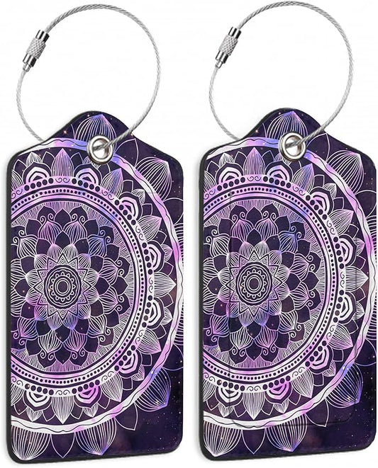 Luggage Tags for Suitcase,2 Pack Boho Mandala Luggage Tag Galaxy Starry Leather Privacy Cover ID Label with Stainless Steel Loop for Women Men Kids Girls Travel