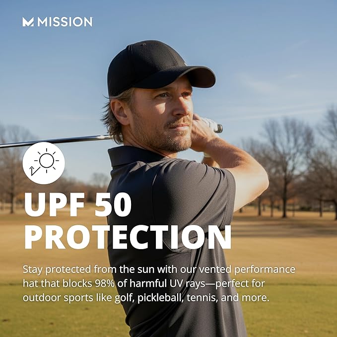 MISSION Cooling Vented Performance Hat Unisex One Size Cap for Workouts, Golf & Running, Sweat & Water Activated Technology