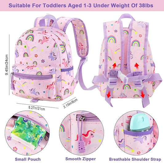Accmor Toddler Backpack Leash, Cute Unicorn Baby Backpacks with Anti Lost Wrist Link, Mini Kids Backpack Leash Walking Harness for Outdoor Travel, Small Backpack Tether for Boys Girls 1-3 (Pink)