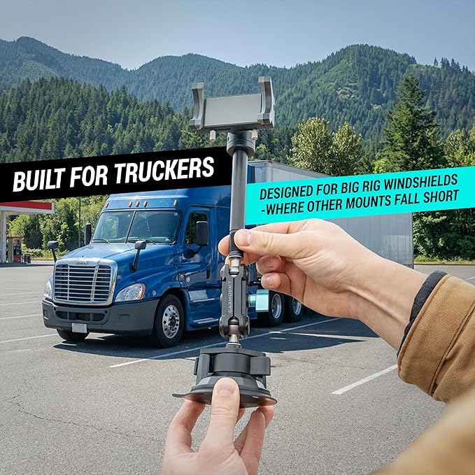 CARMOUNT TitanX100 Long – Truck Phone Mount – Heavy Duty Metal Phone Holder, Suction Cup Phone Mount for Car, Windshield Mount Cell Phone Holder for iPhone, Android, GPS & All Devices