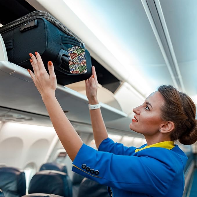 2 Pack Luggage Tag for Suitcase Nautical Patches Mountain Lake Camp Flag Leather Suitcase Tags with Privacy Name ID Label and Stainless Steel Loop for Travel Bag