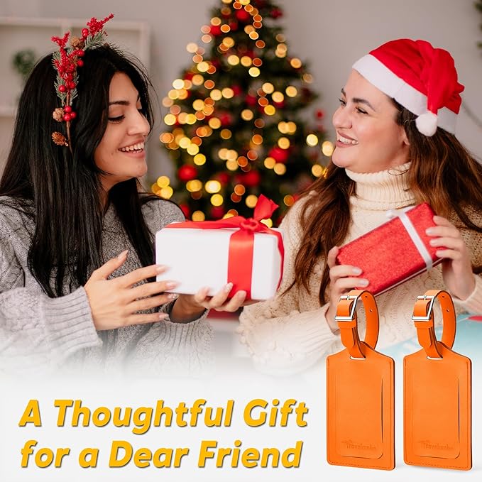 Travelambo 30 Pack Luggage Tags Faux Leather for Suitcases Travel Bag Labels with Protection Cover ID (Orange)