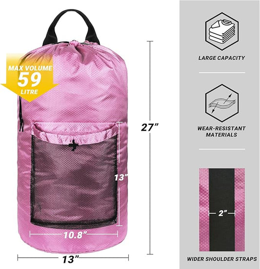 Laundry Bag with Shoulder Straps and Mesh Pocket Laundry Backpack Large Portable Laundry Hamper for College Laundromat Apartment