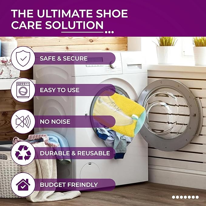 Shoe Washing Machine Bag - 2pc Reusable Laundry Shoe Bags for Washer & Dryer with 1pc Drying Net Bag, Protective Mesh for Sneaker