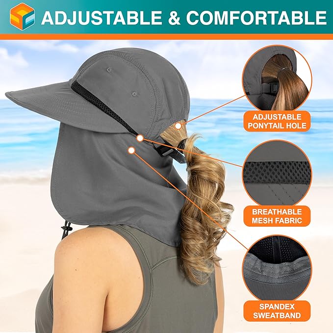 SUN CUBE Sun Hat for Women with Ponytail Hole Neck Flap, Gardening Hat Women Sun Protection, UV Hats Hiking Walking Fishing