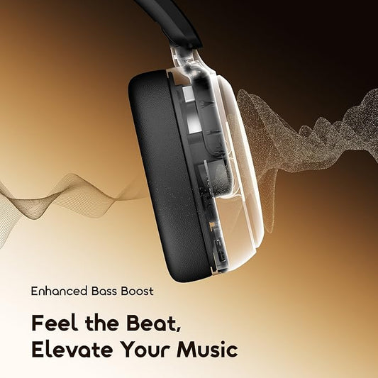 Oraimo BoomPop N Highbrid Active Noise Cancelling Headphones, 65H Playtime, 3 EQ Modes, Deep Bass, Bluetooth 5.4, Wireless Over-Ear Headphones with Microphone for Game, Office, Travel, Black