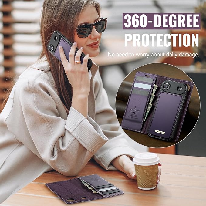 PlusnapX Wallet Case for iPhone Air Compatible with Magsafe, 2-in-1 PU Leather Flip RFID Blocking Card Holder Stand ShockAirof Magnetic Detachable Cover for iPhone 17 Air Case 6.5", Fashion Purple