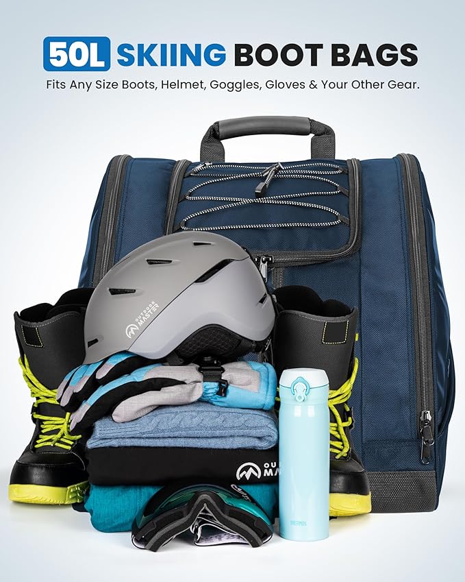 OutdoorMaster Boot Bag - 50L Ski Boots and Snowboard Boots Bag, Excellent for Travel with Waterproof Exterior & Bottom - for Men, Women and Youth
