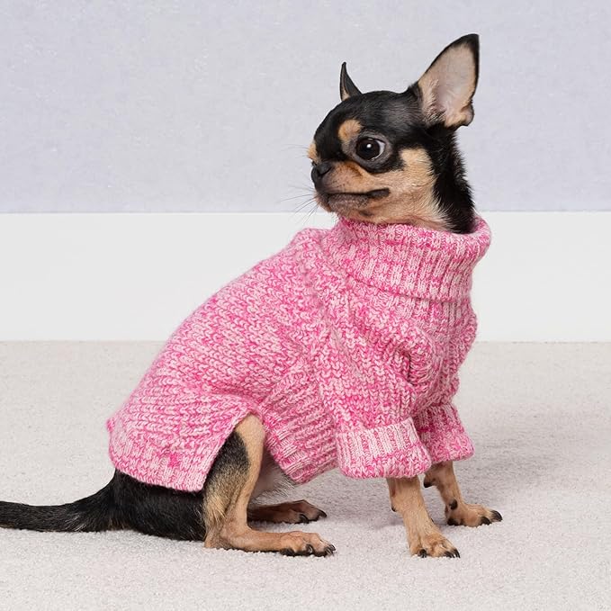 Fitwarm Knitted Turtleneck Dog Sweater, Cozy Dog Winter Clothes for Small Dogs Girl, Holiday Pet Outfit, Heather Pink, Large