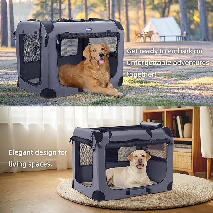 Petprsco 40 Inch Collapsible Dog Crate, Portable Dog Crates for Large Dogs, XL Dog Crate for Travel, 3 Door Soft Dog Kennel with Durable Mesh Windows Indoor & Outside