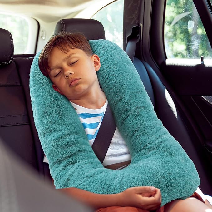 2 Pcs Travel Pillow Car Sleeping Kid Neck U Shaped for The Back Seat Adults Children Head and Body Support Long Distance Journey Accessories (Turquoise)