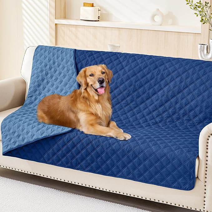 Smiry Waterproof Dog Bed Cover Pet Blanket, Soft Washable Dog Blanket for Furniture Bed Couch Sofa Reversible, Checkered (52"x82", Navy/Blue)