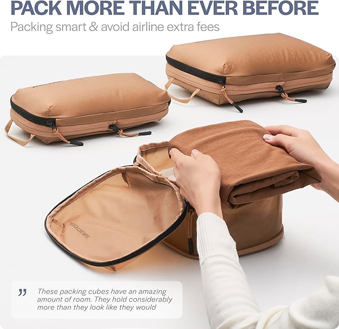 Aerotrunk Ultralight Compression Packing Cubes - Lightweight Travel Organizers for Suitcases and Luggage (3-Pack, Mocha)