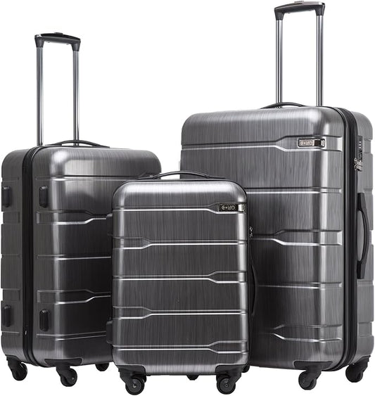 Coolife 3-Piece Luggage Set with Expandable 28-Inch Suitcase, PC+ABS Spinner (20/24/28 Inch, Charcoal)