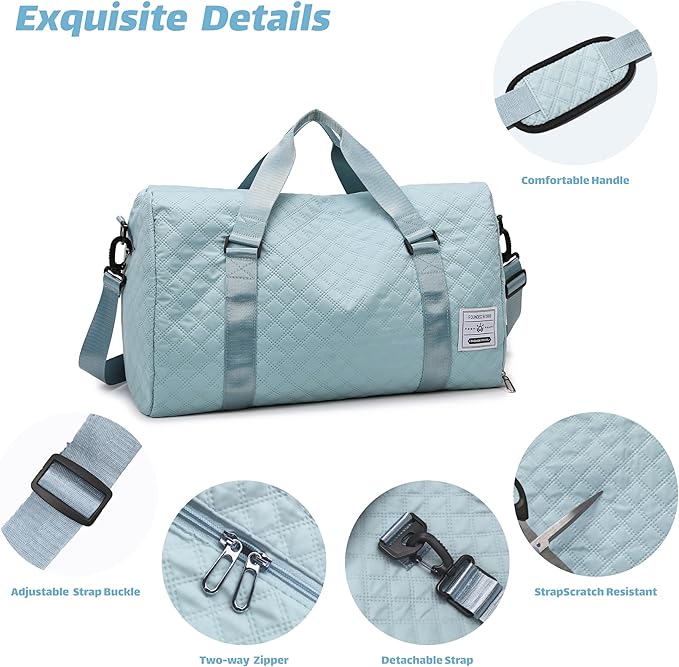 Large Foldable Gym Bag with Shoes Compartment&Wet Pocket,Hospital Bag for Women Labor Delivery,Carry On Overnight,Duffle Bags for Travel,Dance,Cheer,Yoga (Blue)