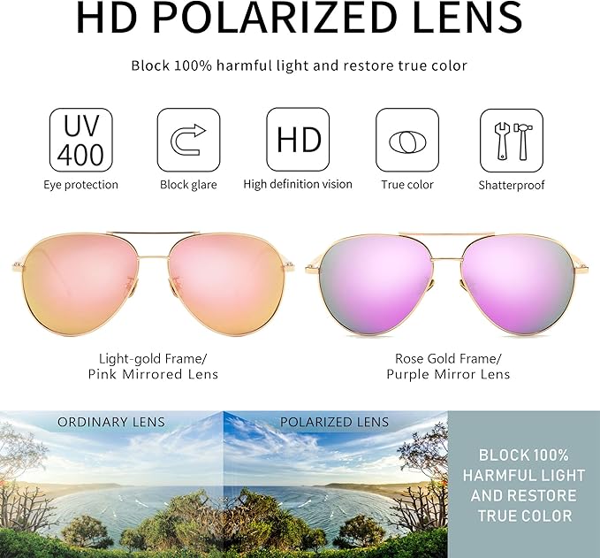 SUNGAIT Women's Lightweight Oversized Aviator Sunglasses - Classic Style Polarized Lens