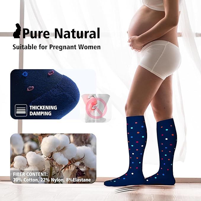 LEVSOX Thick Cotton Compression Socks for Women&Men 20-30mmHg Knee High Cute Support Sock for Nurses, Pregnancy, Travel