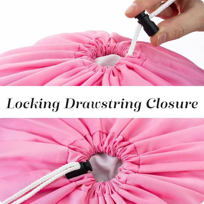 Nylon Laundry Bag - Locking Drawstring Closure and Machine Washable. These Bags will Fit a Laundry Basket or Hamper and Strong Enough to Carry up to Three Loads of Clothes. (Pink)