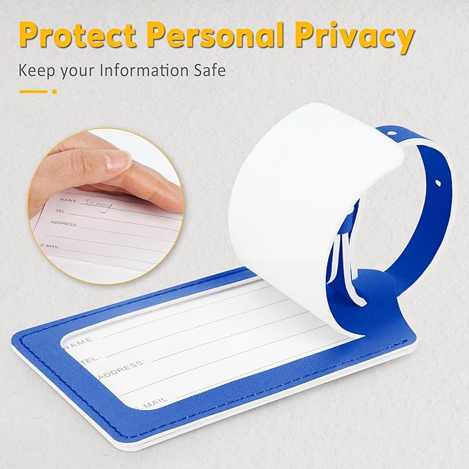 Travelambo Luggage Tags for Suitcases Faux Leather Privacy Protection 2 Pack Bag Tags Travel Accessories Essential, Fresh Blue