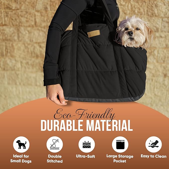 NoblePup Cozy Plush Dog Purse Carrier for Small Dogs - Dog Carrier Purse with Secure Harness Clip, Dog Tote Bag for Small Dogs and Puppies - Black 2.0