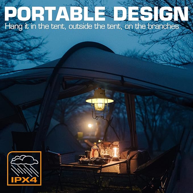 EverBrite LED Camping Lantern, USB C Rechargeable Lantern with 3 Light Modes, Vintage Outdoor Lanterns with Power Bank Function for Power Outages, Hurricane, Emergency, Fishing