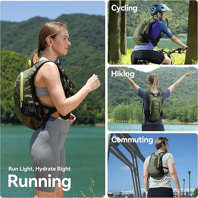 MARCHWAY Lightweight Hydration Backpack with Vest Style Straps & 2.5L TPU Water Bladder, Versatile Sleek Multi-Pocket Pack for Hiking, Cycling, Running, Backpacking, Travel