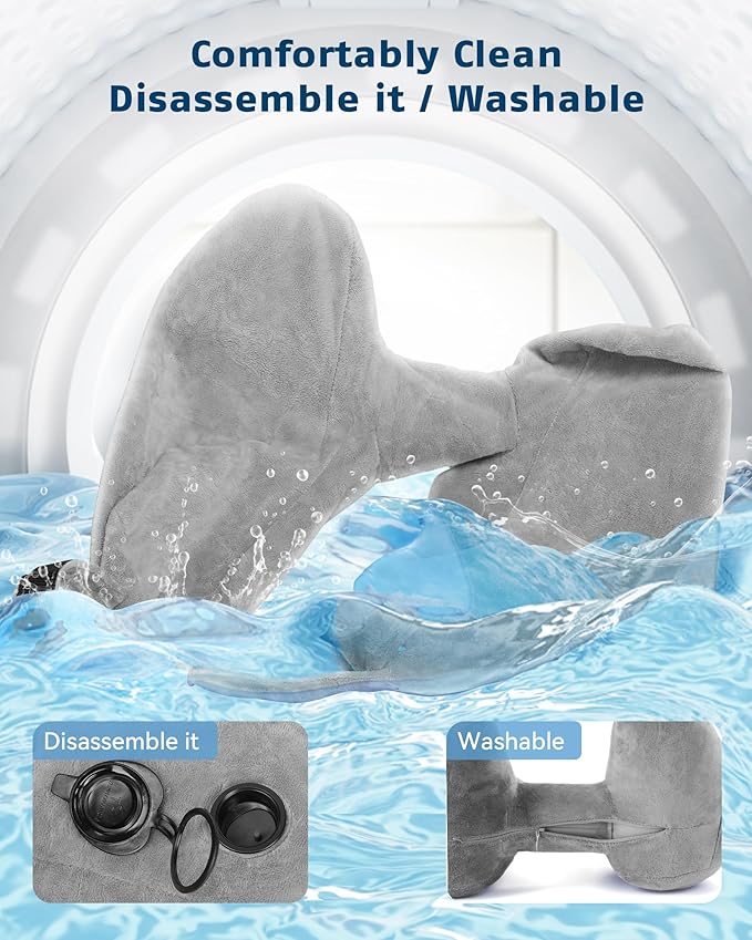 Travel Pillow Inflatable Neck Pillow Airplane Pillow with Velvet Cover Inflatable Pillow for Car/Train/Plane (Grey, M)