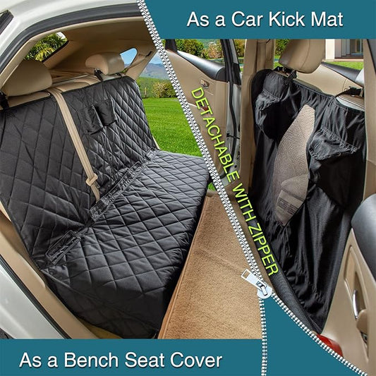 Car Seat Cover for Dogs All Covered Back Seat Cover with Mesh Window, Bench and Hammock Seat Cover Combination Detachable Pet Seat Cover Suitable for Most Vehicles (Black, Standard)