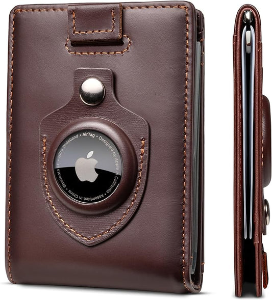 SERMAN BRANDS RFID Blocking Slim Bifold Genuine Leather Minimalist Front Pocket Wallets for Men with Money Clip Thin Mens