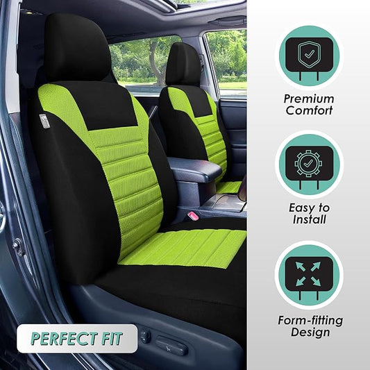 FH Group Automotive Car Seat Covers Front Set Premium 3D Air Mesh Front Seat Covers, Airbag Compatible Universal Fit Interior Accessories for Cars Trucks and SUVs - Green