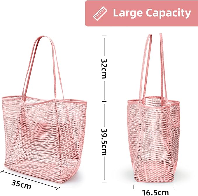 KALIDI BeachNylon Mesh Tote Bag, Casual Tote Bag Hobo Women Foldable MAX 23L Shoulder Bag For Beach Picnic Vacation