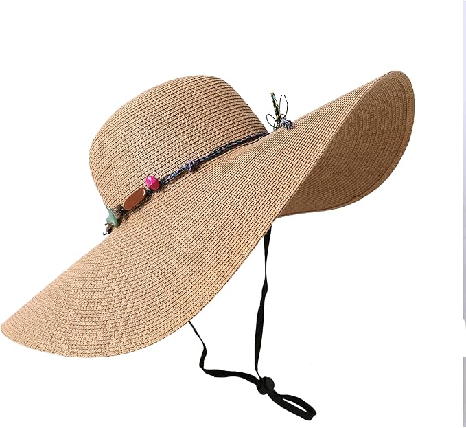Lanzom Womens Wide Brim Straw Hat Big Floppy Foldable Roll up Cap Beach Sun Hat UPF 50+