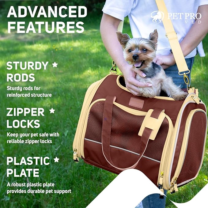 Large Cat Carrier Soft Dog Carrier for Small Dogs Pet Bag Carriers for Cat Dog Travel Bag Large Small Dog Puppy Kitten Rabbit Bunny Airline Approved for Traveling (M Brown)