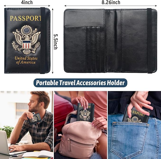 Coowayze Passport Holder Cover for Women Men, Leather US Passport Wallet Case with Vaccine Card Slot for Travel, RFID Passport Book Cover Travel Document Organizer Carrier