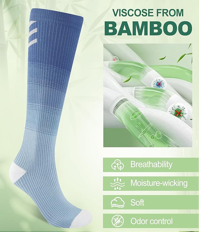 JODUCE 3 Pairs Compression Socks for Women, Bamboo Viscose 15-25 mmHg Knee High Support Socks for Pregnant Nurses Travel