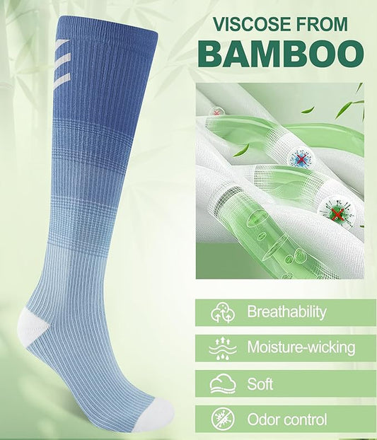 JODUCE 3 Pairs Compression Socks for Women, Bamboo Viscose 15-25 mmHg Knee High Support Socks for Pregnant Nurses Travel